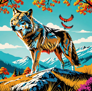 Zeitgenössisches Werk mit dem Titel « Le loup alpha », Erstellt von DOMINIQUE DULOT DIGITAL