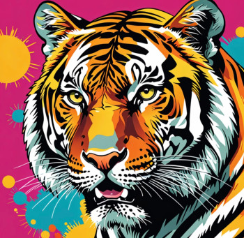 Zeitgenössisches Werk mit dem Titel « tigre pop art », Erstellt von DOMINIQUE DULOT DIGITAL