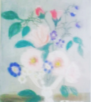 Zeitgenössisches Werk mit dem Titel « Le vase transparent aux roses pastellisées douces. », Erstellt von ELLE *