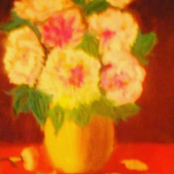 Zeitgenössisches Werk mit dem Titel « Les pivoines au vase ocre jaune. », Erstellt von ELLE *