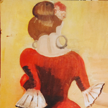 Zeitgenössisches Werk mit dem Titel « Danseuse flamenco de dos à la robe rouge », Erstellt von ELLE *