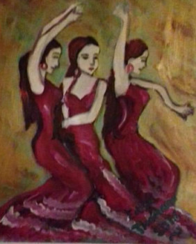 Zeitgenössisches Werk mit dem Titel « Trio de danseuses espagnoles aux robes rouges flamboyantes », Erstellt von ELLE *