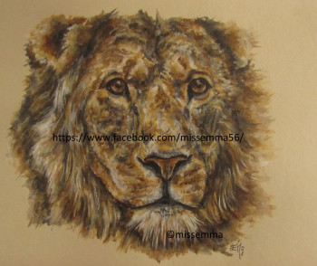 Zeitgenössisches Werk mit dem Titel « roi lion Mufasa », Erstellt von MISS EMMA ARTISTE PEINTRE