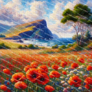 Zeitgenössisches Werk mit dem Titel « Coquelicots en bord de mer », Erstellt von STEVE DELERIS