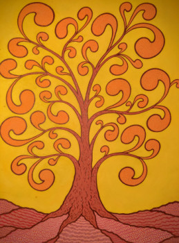 Zeitgenössisches Werk mit dem Titel « Arbre orange sur fond jaune », Erstellt von COPAINTER72