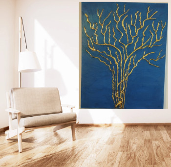 Zeitgenössisches Werk mit dem Titel « Arbol - fondo azul », Erstellt von ADRIANA STROE