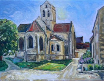 Zeitgenössisches Werk mit dem Titel « L'Église d'Auvers : Hommage à Van Gogh », Erstellt von MOHSINE