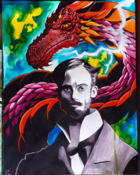 Zeitgenössisches Werk mit dem Titel « Auguste Renoir et le Dragon », Erstellt von NICO_SKETCHART