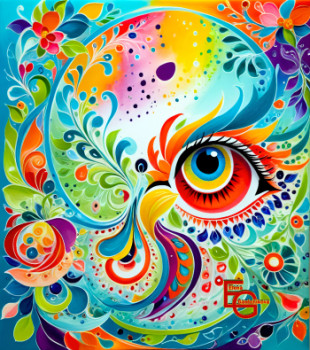 Zeitgenössisches Werk mit dem Titel « Wisdom in Bloom-The Owl in Colors of Life. », Erstellt von ELEGANTCHIKOVA