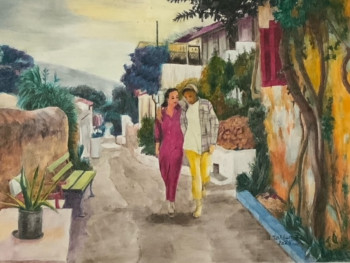 Zeitgenössisches Werk mit dem Titel « PROMENADE SUR LE SANTORIN », Erstellt von JACQUES TAFFOREAU