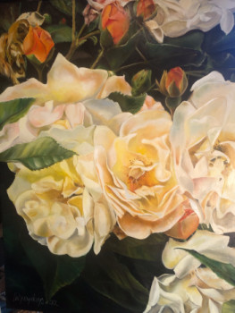 Zeitgenössisches Werk mit dem Titel « roses du petit paradis », Erstellt von LUCAS VAN ROBAYS