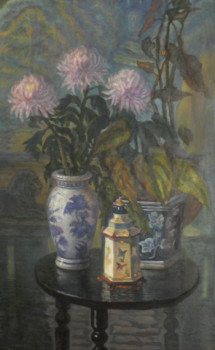 Zeitgenössisches Werk mit dem Titel « Nature morte avec des chrysanthèmes dans un vase chinois », Erstellt von YURII KOZLIUK