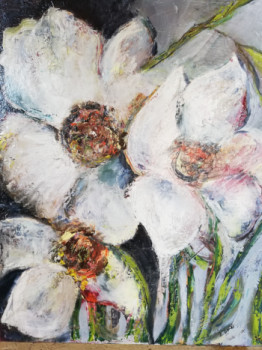 Zeitgenössisches Werk mit dem Titel « Fleurs blanches », Erstellt von CATHY D