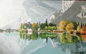 Zeitgenössisches Werk mit dem Titel « Un lac en Italie », Erstellt von ANDRé FEODOROFF