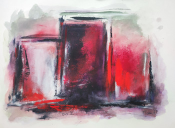 Zeitgenössisches Werk mit dem Titel « Acrylique sur intissé - Variations rouges », Erstellt von FLORE.M