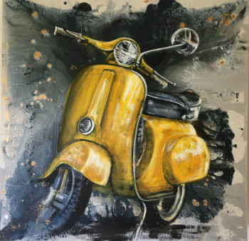 Zeitgenössisches Werk mit dem Titel « VESPA JAUNE », Erstellt von KOOKOO