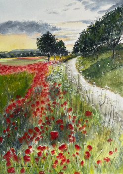 Zeitgenössisches Werk mit dem Titel « Le chemin aux coquelicots », Erstellt von MARIE-CHRISTINE LONDON