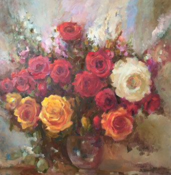 Zeitgenössisches Werk mit dem Titel « Bouquet de Roses », Erstellt von IRYNA MALYNOVSKA