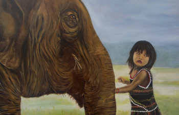 Zeitgenössisches Werk mit dem Titel « KIM LUANG ET L ELEPHANT », Erstellt von REGINE PELTIER