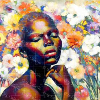 Zeitgenössisches Werk mit dem Titel « L'Africaine aux fleurs », Erstellt von STEVE DELERIS