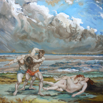 Zeitgenössisches Werk mit dem Titel « Corps-à-corps, hommage à Courbet », Erstellt von GILLES CHAMBON