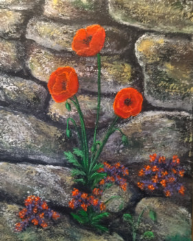 Zeitgenössisches Werk mit dem Titel « Coquelicots sur un mur », Erstellt von ALLAVENA