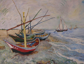 Zeitgenössisches Werk mit dem Titel « d'après Vincent,barques aux Saintes Marie de la Mer », Erstellt von EMILE-ANDRé LESAGE