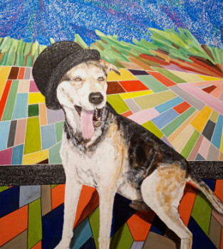 Zeitgenössisches Werk mit dem Titel « Le chien au chapeau melon », Erstellt von FABRICE GRUX