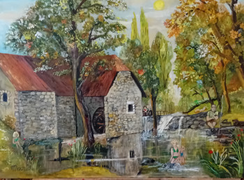 Zeitgenössisches Werk mit dem Titel « Baignade au moulin », Erstellt von MOON