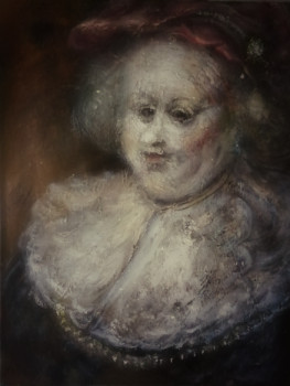 Zeitgenössisches Werk mit dem Titel « Portrait d'une Vieille Femme Ronde avec un Béret », Erstellt von LA CIGOGNE