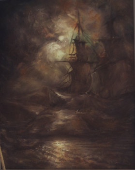 Zeitgenössisches Werk mit dem Titel « D'après Knud Baade, Ship in the Moonlight », Erstellt von LA CIGOGNE