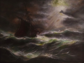 Zeitgenössisches Werk mit dem Titel « D'après Carl Bille, Seastorm at Night with a Ship », Erstellt von LA CIGOGNE