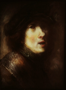 Zeitgenössisches Werk mit dem Titel « D'après Rembrandt, Jeune Chevalier Vagabond en Armure », Erstellt von LA CIGOGNE