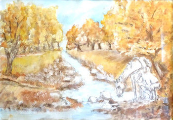 "Herbstlicher Frieden: Ein Reiter und Pferd am Fluss" Auf der ARTactif-Website