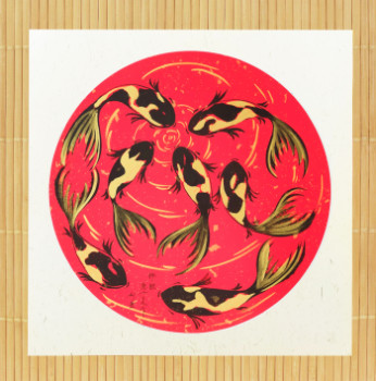 Zeitgenössisches Werk mit dem Titel « Golden Koi fish shoal », Erstellt von HAO RAN