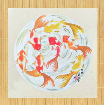 Zeitgenössisches Werk mit dem Titel « Koi in spring », Erstellt von HAO RAN