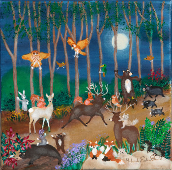 Zeitgenössisches Werk mit dem Titel « Les animaux de la forêt/The forest animals », Erstellt von YOLANDE SALMON-DUVAL