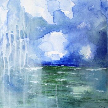 Zeitgenössisches Werk mit dem Titel « Blue Horizon – Echoes of the Sky I », Erstellt von HELENE LUISE SCHENK