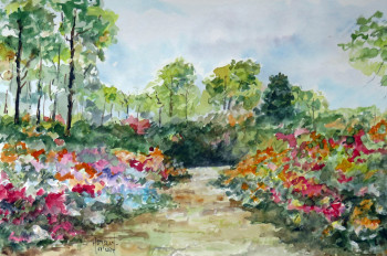 Zeitgenössisches Werk mit dem Titel « rêverie dans le parc floral de boutiguéry (aquarelle) », Erstellt von MICHEL HAMELIN