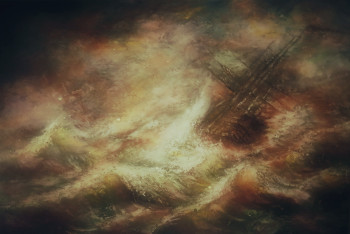 Zeitgenössisches Werk mit dem Titel « Ships in Distress on a Seastorm », Erstellt von LA CIGOGNE