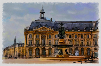 Zeitgenössisches Werk mit dem Titel « place de la bourse à bordeaux », Erstellt von DOMINIQUE DULOT DIGITAL