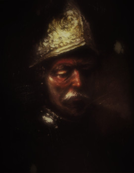 Zeitgenössisches Werk mit dem Titel « Inspiré de Rembrandt, The Man With the Golden Helmet », Erstellt von LA CIGOGNE