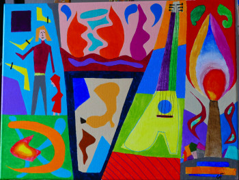 Zeitgenössisches Werk mit dem Titel « Tableau acrylique sur toile La guitare », Erstellt von GILLES FOUQUE