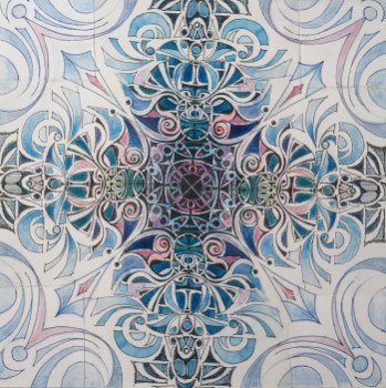 Zeitgenössisches Werk mit dem Titel « MANDALA bleu carré », Erstellt von LAULPIC