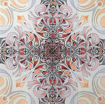 Zeitgenössisches Werk mit dem Titel « MANDALA rouge carré », Erstellt von LAULPIC