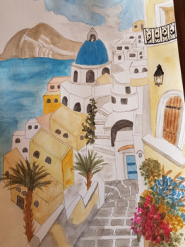 Zeitgenössisches Werk mit dem Titel « Oia est la capitale de Santorin (Greece) », Erstellt von SYLVIE THABAUD BENETEAU