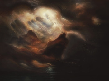 Zeitgenössisches Werk mit dem Titel « Inspiré de Knud Baade, Full Moon Over the Cliffs », Erstellt von LA CIGOGNE