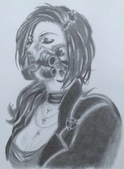 Zeitgenössisches Werk mit dem Titel « Femme avec masque », Erstellt von JIM.DRAW