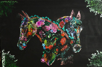 Zeitgenössisches Werk mit dem Titel « Chevaux en fleurs », Erstellt von ANNABEL LABATIE