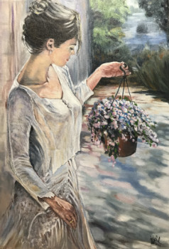 Zeitgenössisches Werk mit dem Titel « Madame va au jardin », Erstellt von JEF